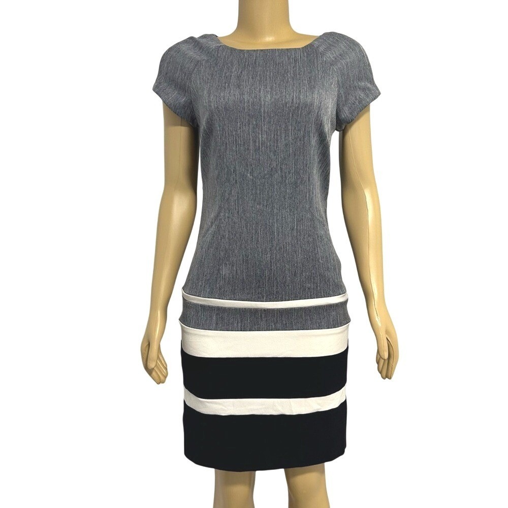 Sandra Darren Grey‎ Colorblock Striped Sheath Dress Womens Size 6 Short Sleeve
